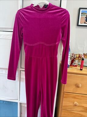 SHEIN Magenta Velvet Long Sleeve Jumpsuit